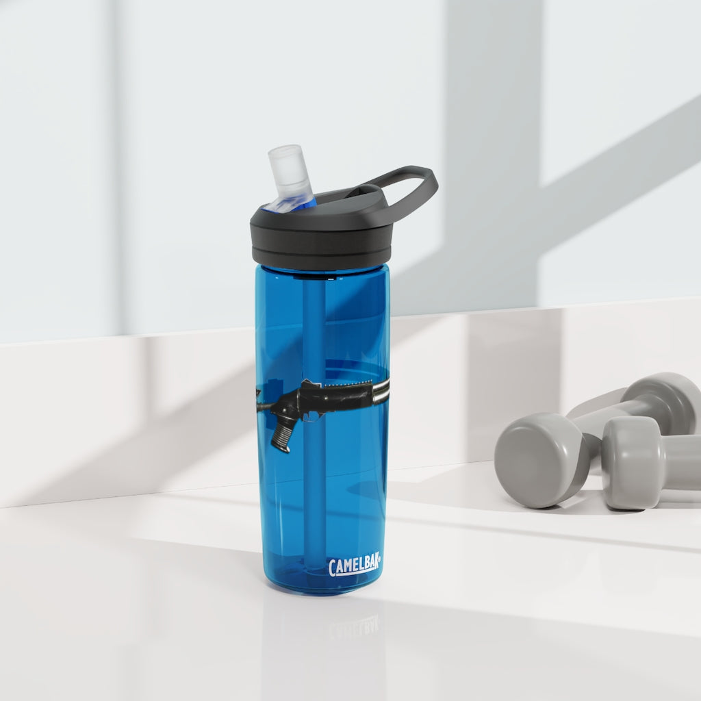 CamelBak Eddy® Water Bottle in 20oz and 25oz sizes, made from durable Tritan™ material, featuring a spill-proof biting valve and easy-carry handle.